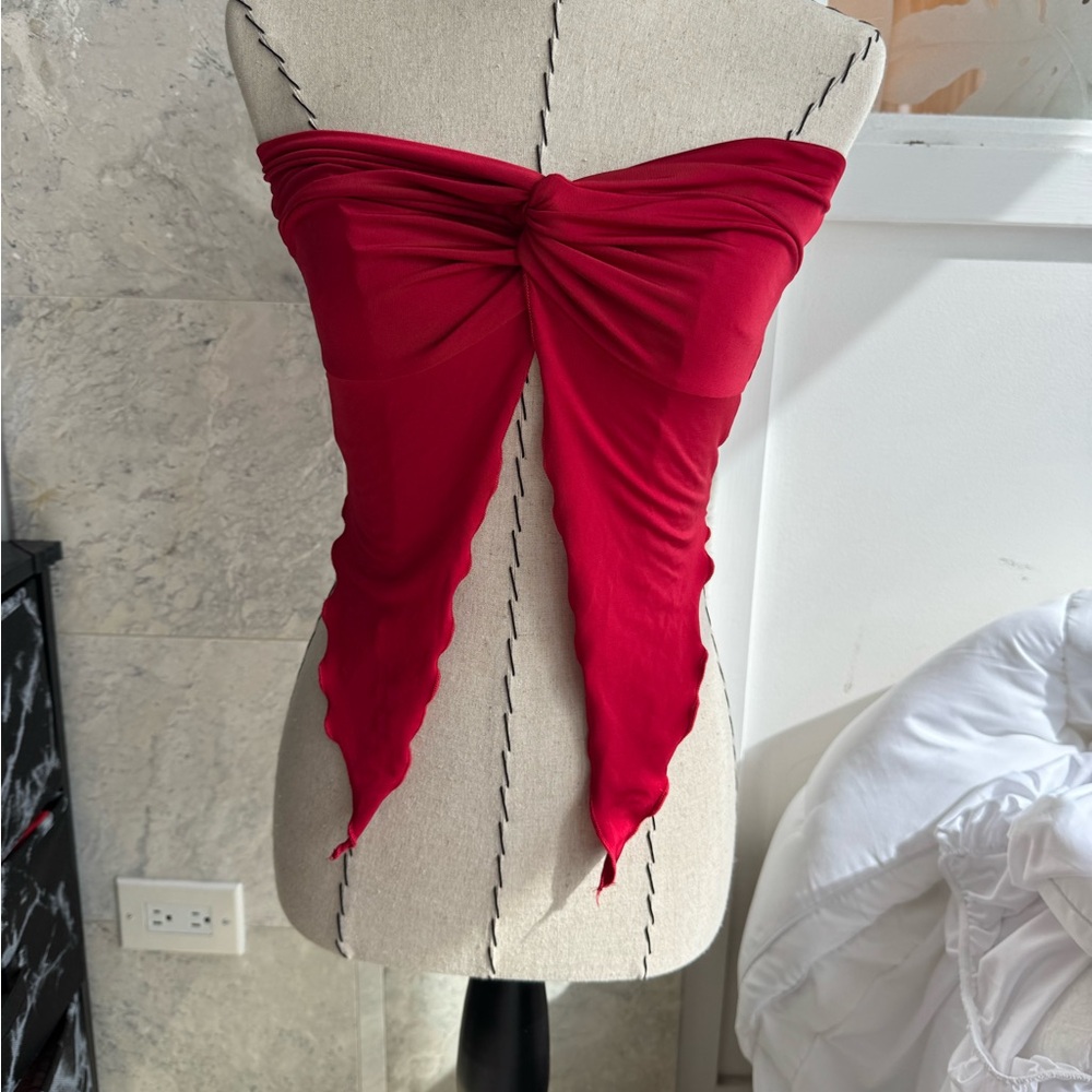 Chic Red Strapless Tie-Front Top